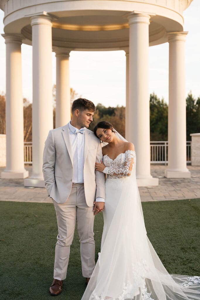 cute picture of the bride and groom hugging
