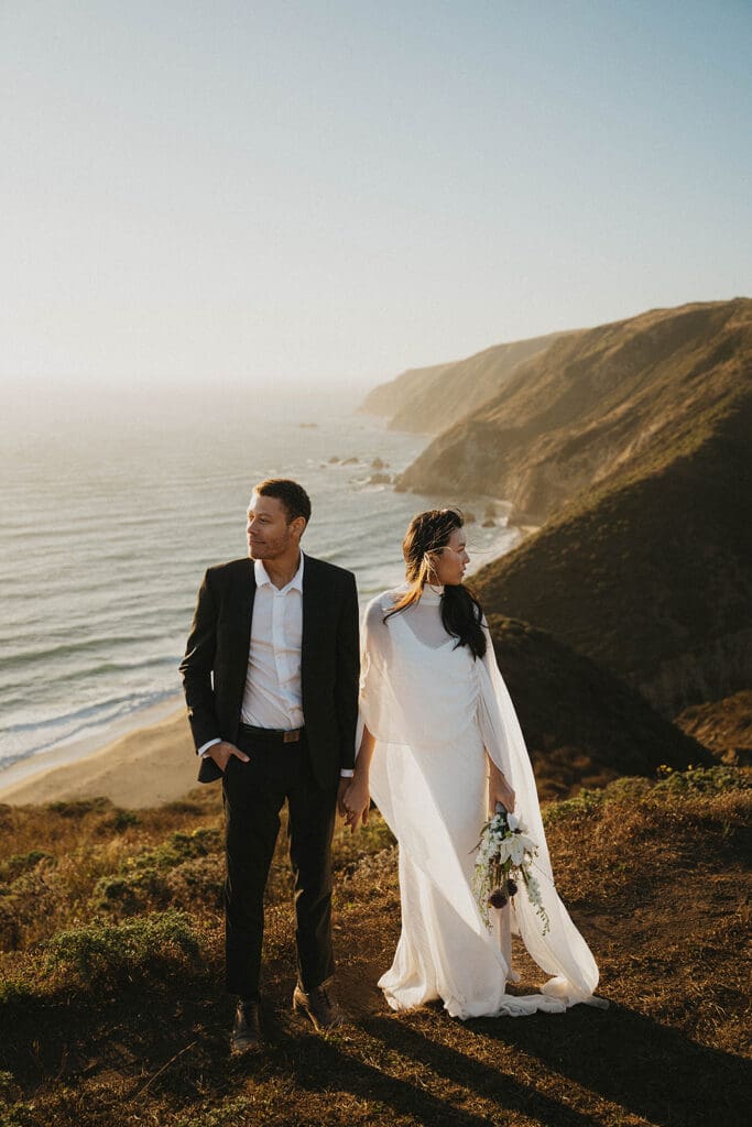 cute picture of the bride and groom holding hands