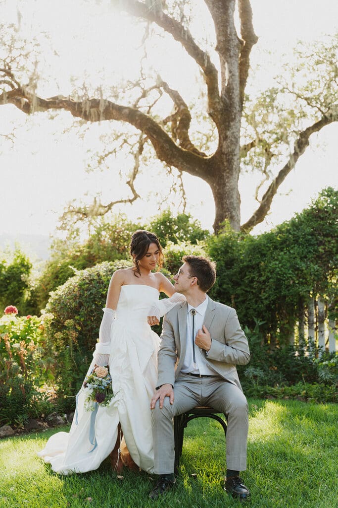 bride and groom at their golden hour bridal portraits
